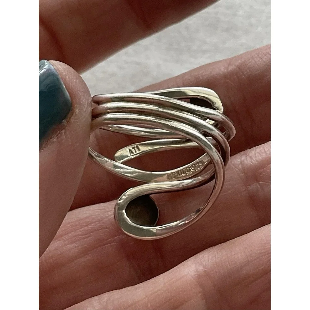 Vintage ATI Mexico 925 Sterling Silver Modernist Bypass Ring Size 7.75